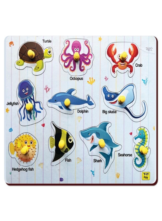 YaYplay Shape Ocean Animal Knob And Peg Puzzle Wooden Shape Puzzle Shape Sorter Educational Learning Puzzle For 2-5 Year Kids - Image 2